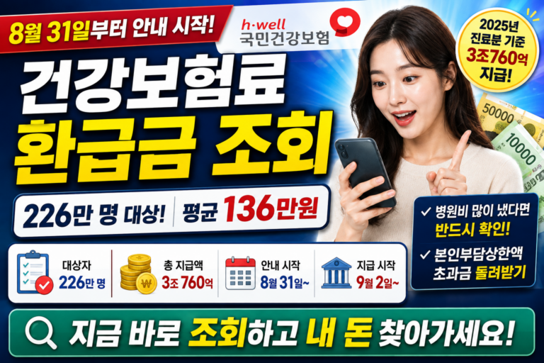 건강보험료 환급금 조회 신청방법 지급일 총정리｜226만 명 평균 136만 원, 8월 31일부터 꼭 확인하세요!