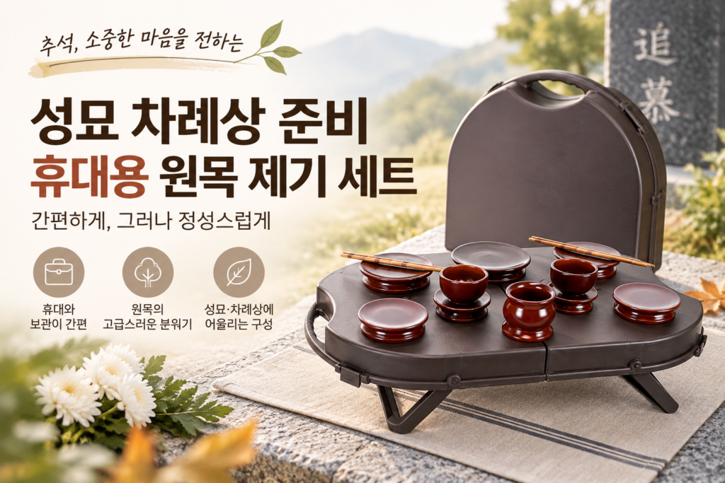 추석 성묘 차례상 준비 – 휴대용 원목 제기 세트 제품 이미지